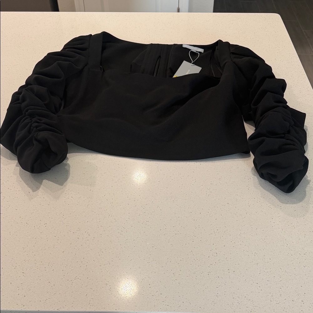 ANTONIO MELANI Black Ruched Sleeve Blouse